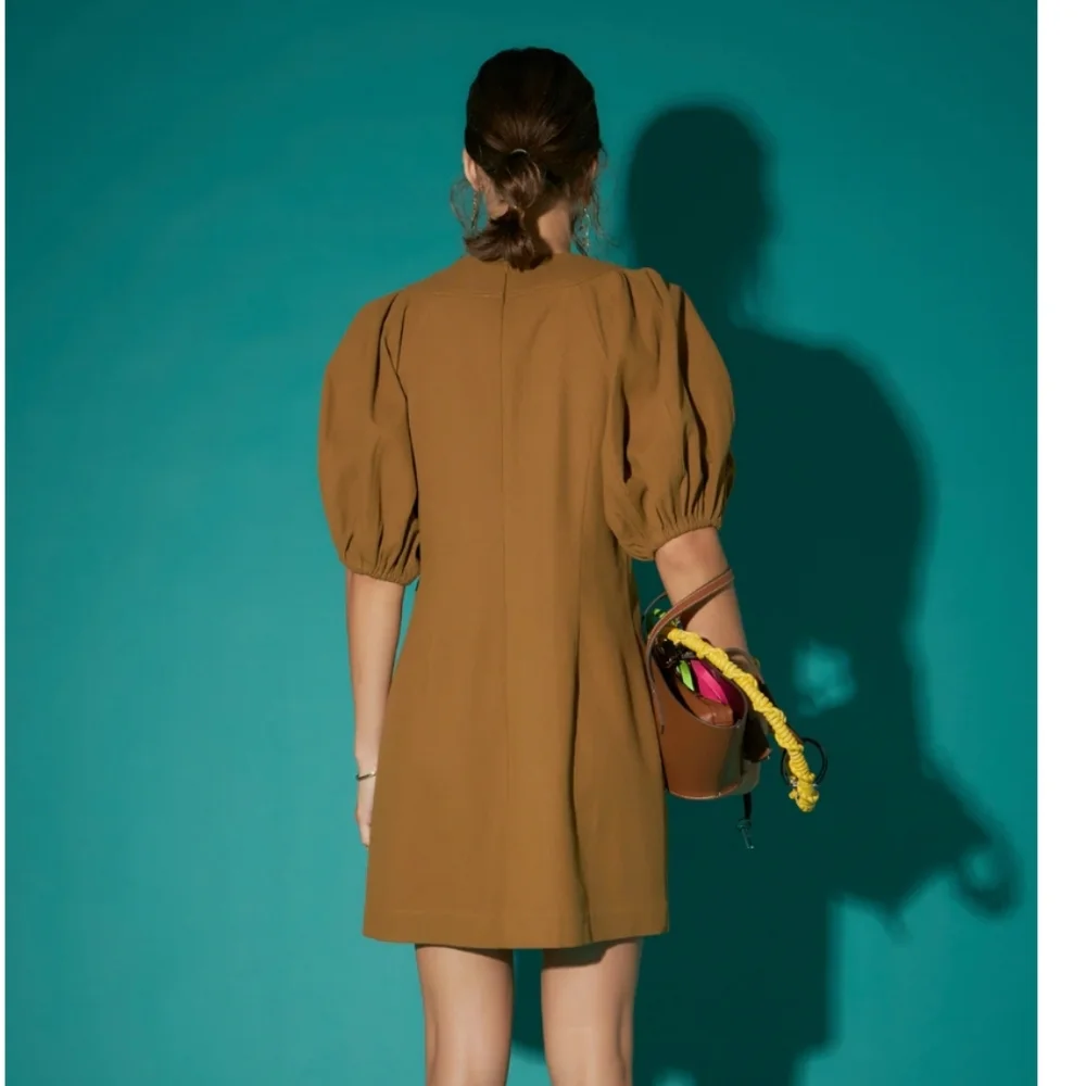 New English Factory Olive LACED UP PUFFED‎ SLEEVE MINI DRESS - Picture 11 of 11